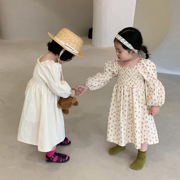 

girls dresses fashion baby kids girl puff sleeve square collar a-line princess dress children casual floral dresses 210413, Red;yellow