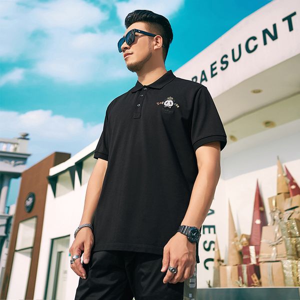 

tees,polos plus-size fashion man t1002 chaozhou men's fat polo shirt guochao panda pearl embroidered lapel short sleeve t-shirt for men