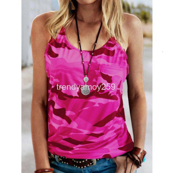 

women's tanks & camis summer trend women's selling round neck camouflage pocket suspender vest t, White