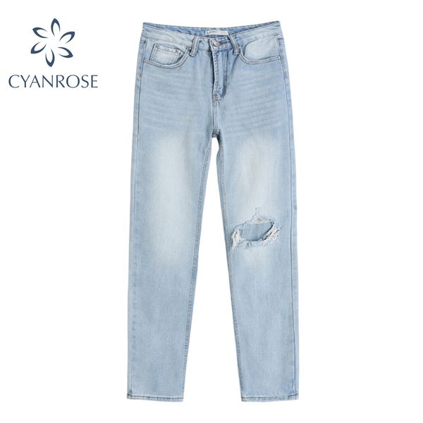

streetwear ripped hole high waist jeans women pants casual straight denim vintage y2k jeans spring female loose trouser 210417, Blue