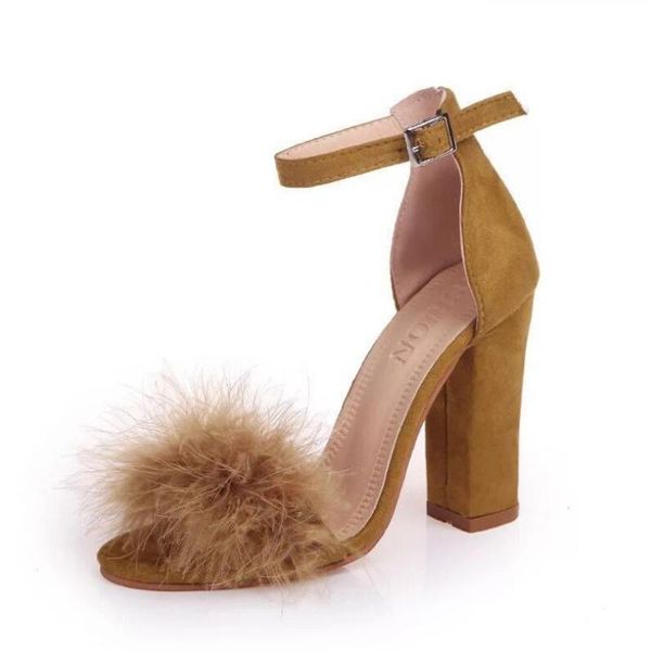 

dress shoes plus size super high sandals female pump fashion buckle strap fur flock leather thick heel solid party women pumps, Black