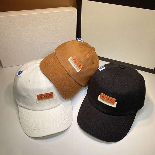 

korean fashion brand label small leather label cap casual versatile cap for men and women, Blue;gray
