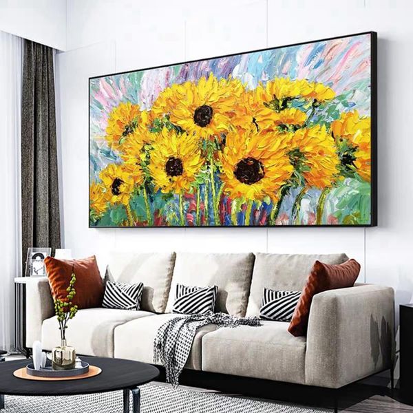 

paintings large size handmade oil painting abstract sunflower on canvas modern wall art home decorate hand painted thick picture