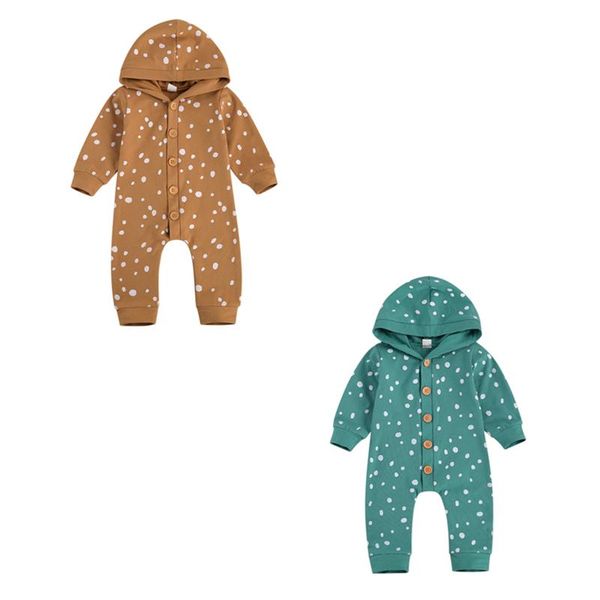 

jumpsuits by casual born romper toddler polka dot pattern long sleeve single breasted hooded jumpsuit boys girls rompers cotton clothes, Blue