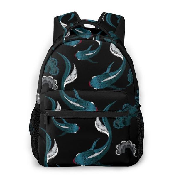 

backpack fashion 2021 embroidery blue ethnic koi fish