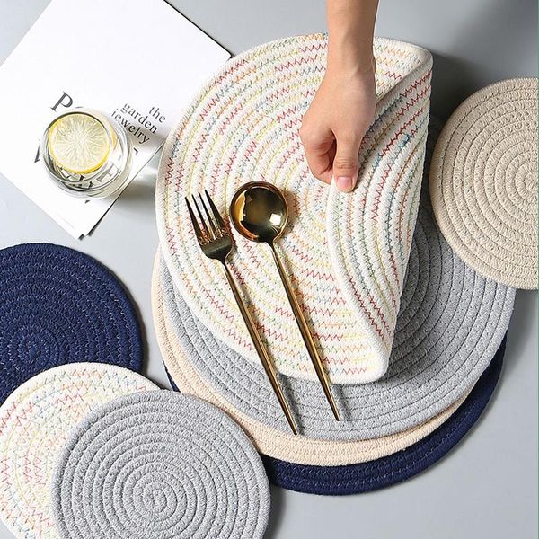 

mats & pads 1pc round placemat table mat cotton linen knitting bowl insulation pad non slip place kitchen accessories