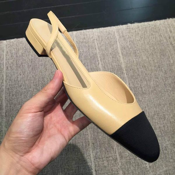 

calfskin women catwalk kitten heels pumps slingbacks sandals mules flats beige grey dress single shoes with original box, Black