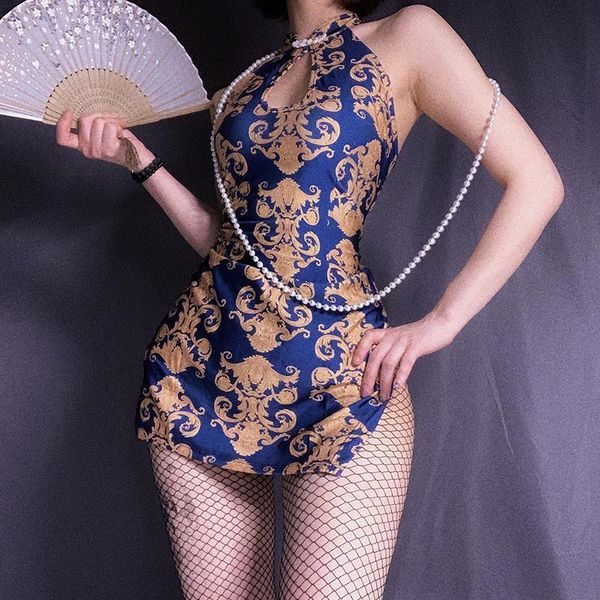 

chinese style womens sleepwears lingerie temptation cheongsam cosplay uniform nylon lace satin nightgown mini dress clubwear, Black;red