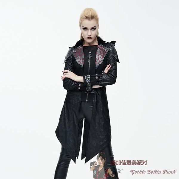 

women's trench coats device fashion steampunk gothic visual street hooded long leather windbreaker ct06401, Tan;black