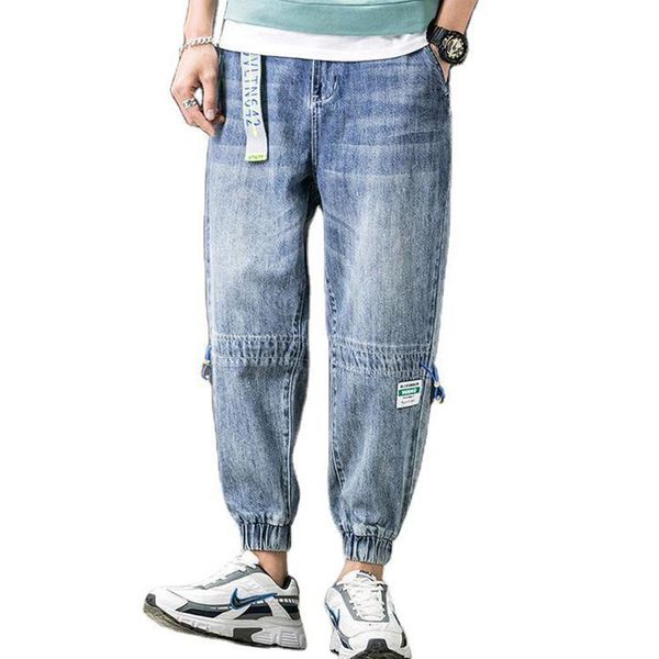 

men jeans sub-trend plus fat increase loose pants washed three-dimensional tailoring waist men's, Blue