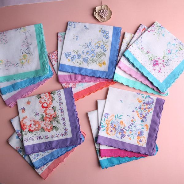 

neck ties 3 pcs cotton handkerchiefs for women prosperous crescent floral summer wipe sweat old fashioned vintage 28*28cm drop, Blue;purple