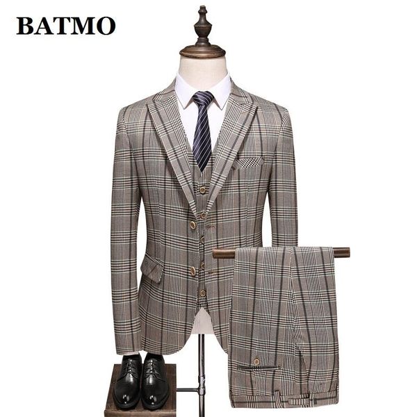 

men's suits & blazers batmo 2021 arrival fashion plaid casual men,men's three-piece set,jakcets+pants+vest,plus-size s-5xl 2033, White;black