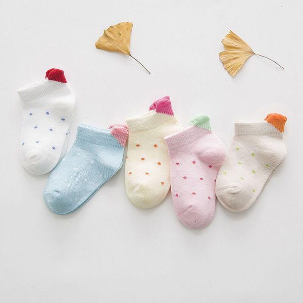 

socks 5pairs/lot baby cotton summer infant thin ankle cute heart colorful kids for girls boys toddler dots, Pink;yellow