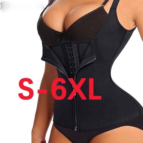 

women's neoprene sweat sauna vest waist trainer plus size shapewear cincher corset body shaper weight loss with zipper tank shapers, Black;white