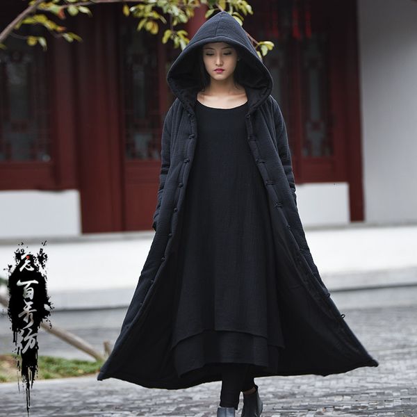 

high-quality ladies dub muslim cotton trench coats loose buttons down outerwear a348, Black