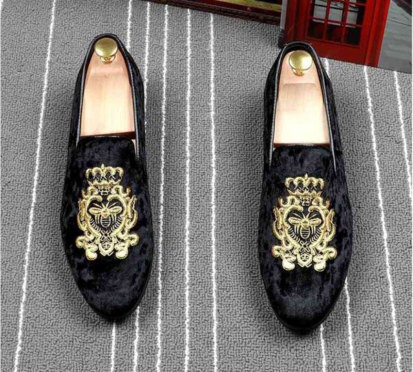 

arrival men's velvet loafers party wedding shoes europe style gold slippers driving moccasins for men bmm246, Black