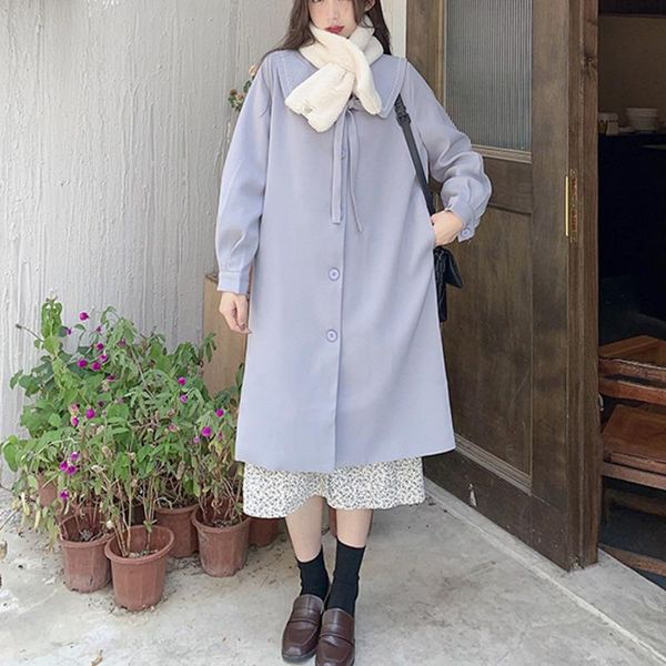 

women's wool & blends medium and long windbreaker spring autumn 2021 early coat korean loose small temperament, Black