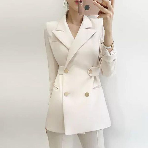 

women's suits & blazers [ewq] korea chic autumn casual trendy women lapel double-breasted coat fashion simple long-sleeved blazer 2021, White;black