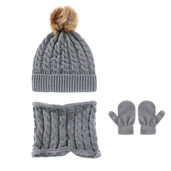 

hair accessories winter children's knitted suit baby warm pure color wool hat three sets, Slivery;white