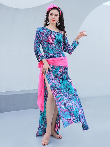 

stage wear belly dance training suit for women printed bellydance practice robe clothes shaabi baladi folk dress female oriental clothing, Black;red