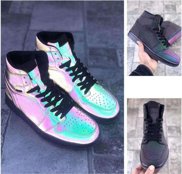

1 high r2t fearless reflect basketball shoes men 1s chameleon zoom sneakers with box, Black