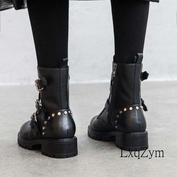 

boots solid black natural leather knight for women fashion studded buckle strap design ridding shoes zapatos mujer 2kep