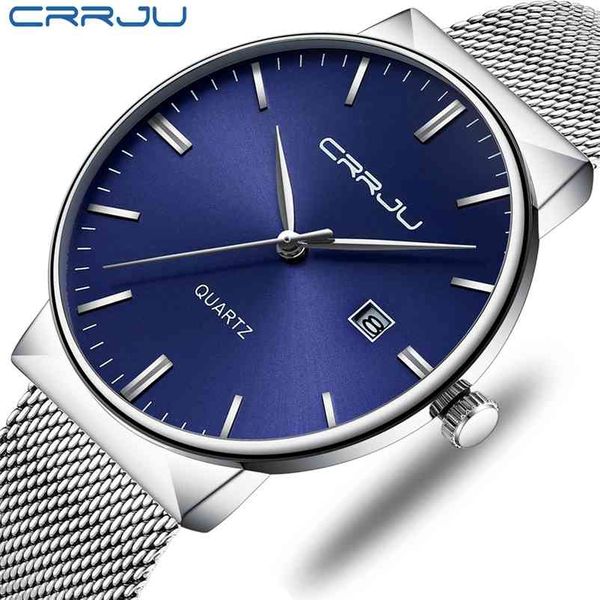 

crrju fashion mens watches brand blue face sport waterproof quartz wristwatch for men clock relogio masculino 210608, Slivery;brown