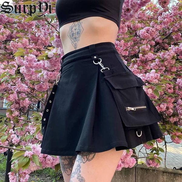 

skirts gothic punk black mini woman female high waist saias mulher fashion splicing streetwear summer skirt