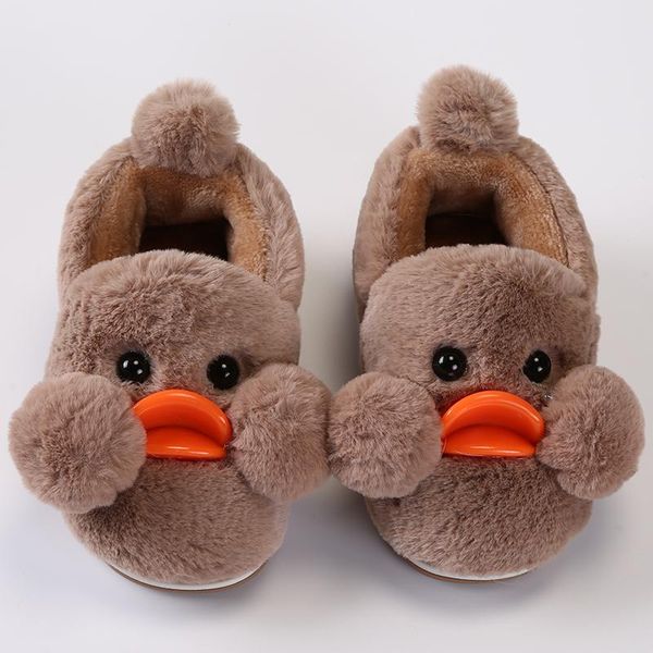 

slipper 2021 winter kids slippers child home cartoon duck for girls boys warming indoor flip flops unisex, Black;grey