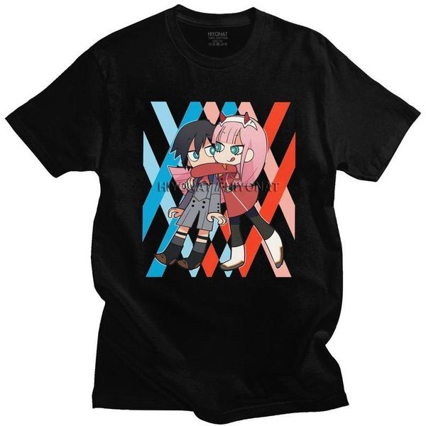 

men's t-shirts vintage funny darling in the franxx t shirt men short sleeves cotton t-shirt casual hiro and zero two tee streetwear tsh, White;black