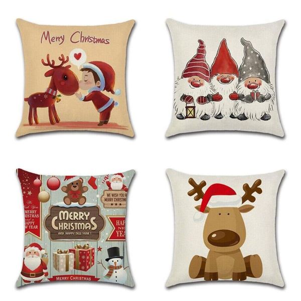 

cushion/decorative pillow christmas red and white elk snowflake tree linen cushion cover deer case