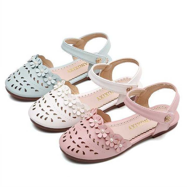 

elling designer children's summer sandals new girls fashion solid flowers breathable flat princess shoes kids casual slip-on classic lu, Black