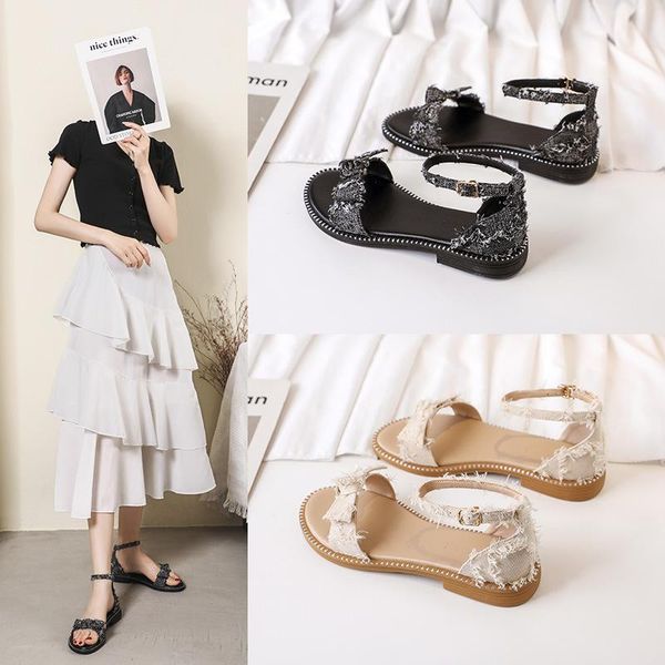 

beige heeled sandals flat summer shoes woman large size buckle strap black without big fashion comfort gladiator clear low 2021