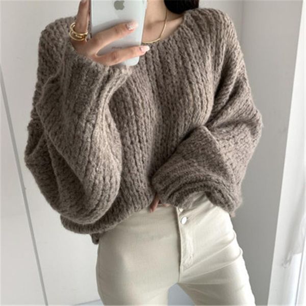 

women's sweaters retro slash neck loose autumn casual solid color knitted females pullovers fashion elegance ol jumpers, White;black