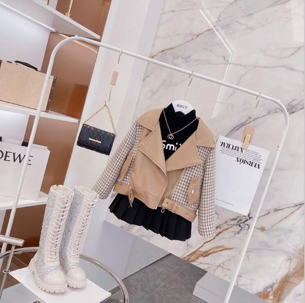 

jackets 2021 korean style girls plaid leather coat winter autumn fashion good quality jacket 3-8t b915, Blue;gray