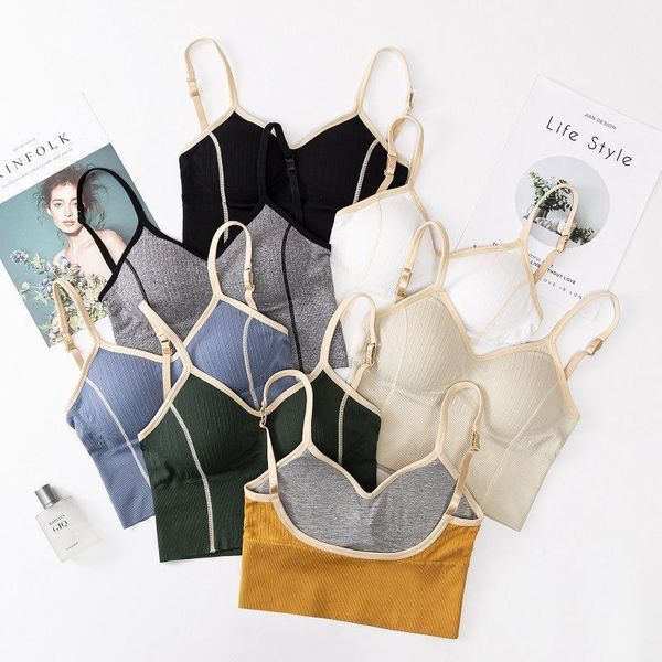 

summer girls tank crop seamless u-shaped back tube female sports underwear bra brassiere camisoles & tanks, Black;white