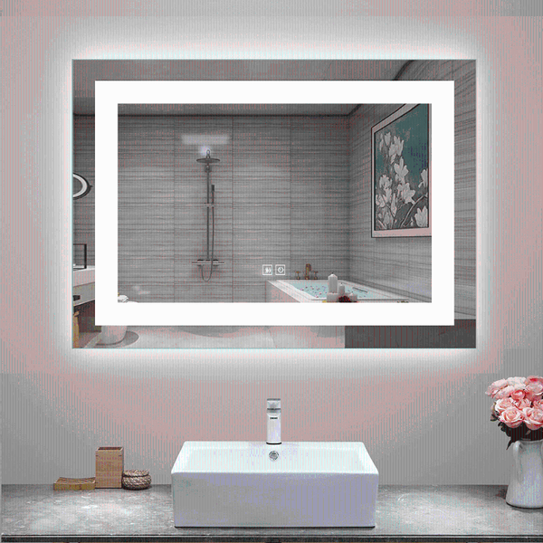 

mirrors modern style rectangular time display mirror bathroom customized led backlit defogger smart