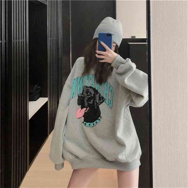 

autumn winter plush sweater women's round neck 2021 new chic loose large korean autumn jacket, Black