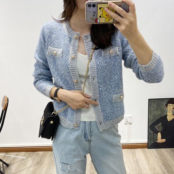 

knitted jacket women's autumn v-neck sweater cardigan short style small fragrance spring and long sleeve jackets, Black;brown