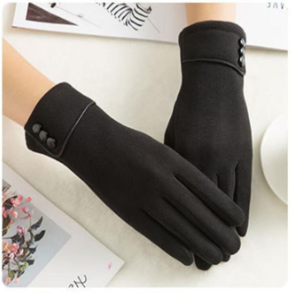

cycling gloves women's winter plus velvet thicken warm touch screen elegant pearl suede windproof full finger driving, Black