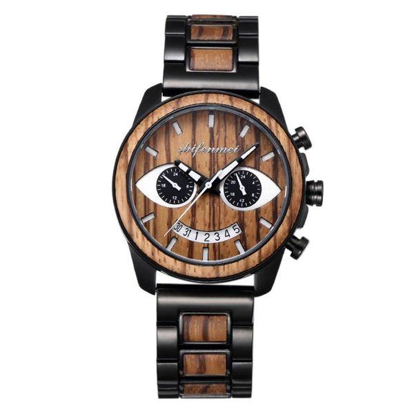 

wristwatches shifenmei wood watch mens watches stainless steel chronograph wristwatch man quartz men wooden male, Slivery;brown