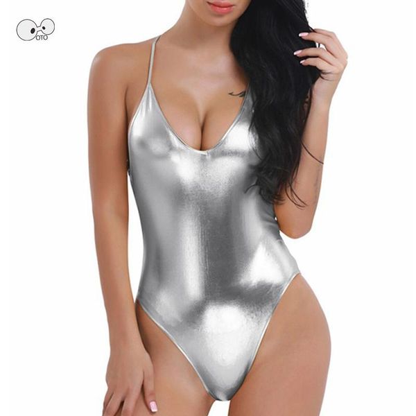 

one-piece suits shiny coating deep v neck biquini bathing suit backless halter one piece swimsuit swimwear women exotic clubwear costum