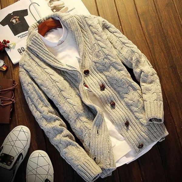 

men's sweaters men sweater coat casual thicken cardigan button up pure color chunky knit fashion clothing hood, White;black