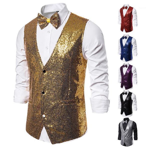 

men's vests stage performance clothing small sequin vest film studio po host brand european and american suit, Black;white