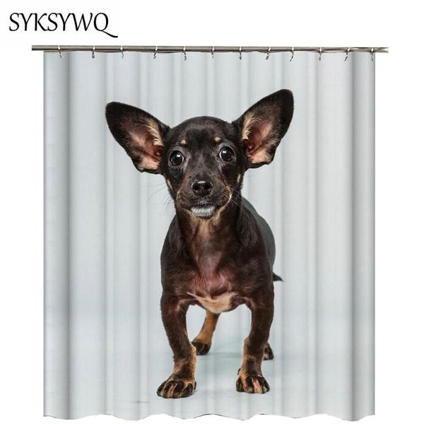

shower curtains dog curtain chihuahua duschvorhang white bathroom cute pet animal polyester fabric bath big black eyes