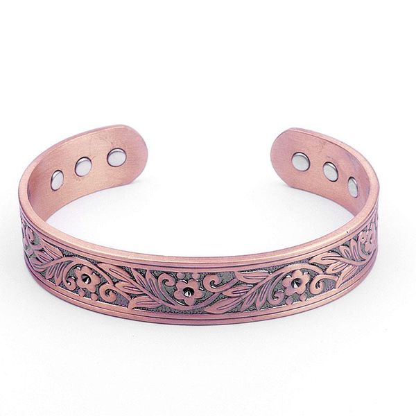 

bangle classic fashion plum blossom wide face copper bracelet men and women magnetic rose gold hip hop rock, Black