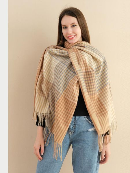 

hats, scarves & gloves sets 1 piece women's polyester bib plaid tassel shawl warm winter multicolor high fashion couple men's and, Blue;gray