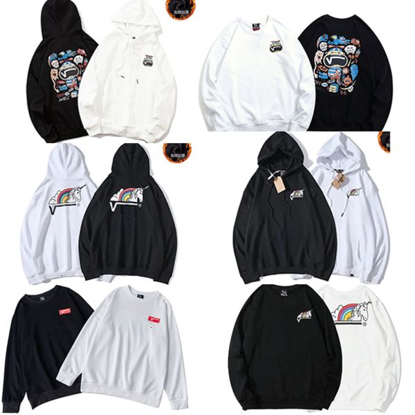 

2021 autumn/winter 21 new ten thousand ans rainbow horse hoodie unicorn print men and women's same fleece heavy_rw, Black