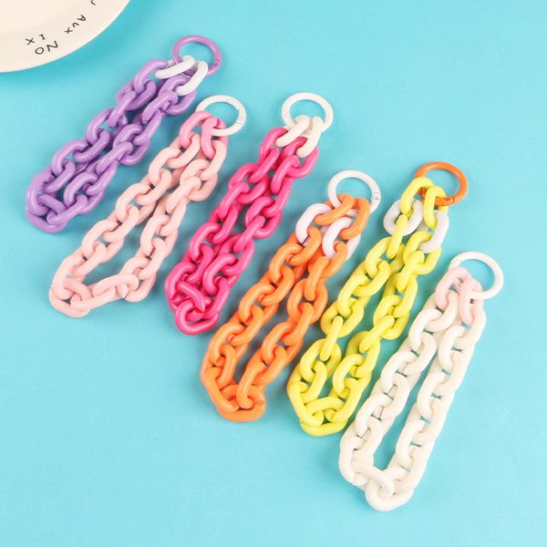 

acrylic opening buckle detachable keychain for women candy color bag pendant keyrings ornaments, Slivery;golden