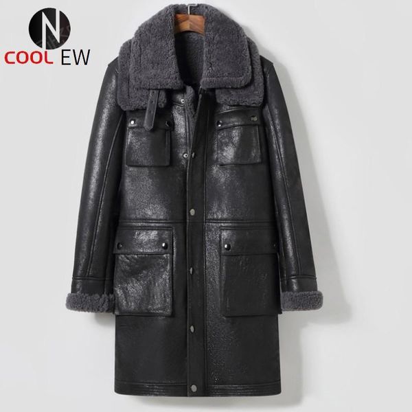 

men's leather & faux fashion real sheepskin fur men coat genuine full pelt sheep shearling mens winter jacket slim fit black outerwear